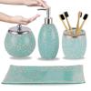 Escenzy Turquoise Bathroom Accessories Set 4 Pcs | Handcrafted Mosaic Glass Soap Dispenser, Toothbrush Holder, Cotton Swab Jar, Vanity Tray | Luxury Coastal Boho Bathroom Decor view 1