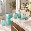 Escenzy Turquoise Bathroom Accessories Set 4 Pcs | Handcrafted Mosaic Glass Soap Dispenser, Toothbrush Holder, Cotton Swab Jar, Vanity Tray | Luxury Coastal Boho Bathroom Decor view 4