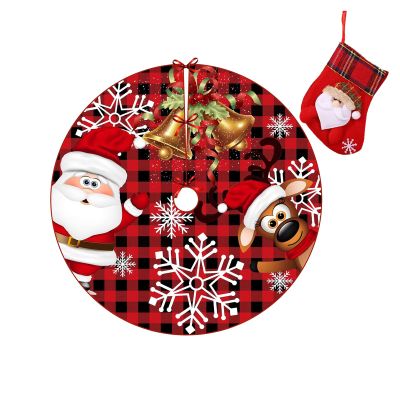 Red Christmas Tree Skirt Snowman Xmas Tree Skirt with Santa Claus Snowflaks Tree Mat Ornaments Red Black Buffalo Plaid Edge Rustic for Merry Christmas Holiday Party New Years 36 Inches