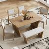 SIYSNKSI Retro 6-Piece Dining Table Set, Wood Rectangular Table with Stable Trapezoidal Table Base and 4 Upholstered Chairs & 1 Bench for Kitchen Living Room (Natural Wood Wash-33M) view 1