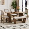SIYSNKSI Retro 6-Piece Dining Table Set, Wood Rectangular Table with Stable Trapezoidal Table Base and 4 Upholstered Chairs & 1 Bench for Kitchen Living Room (Natural Wood Wash-33M) view 4