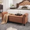 FiveWillowise 55 Inch Bedroom Storage Bench, Faux Leather End of Bed Bench with Storage, Upholstered Ottoman Foot Rest with Rolled Arms for Bedroom, Living Room, Apartment, Brown view 1