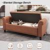 FiveWillowise 55 Inch Bedroom Storage Bench, Faux Leather End of Bed Bench with Storage, Upholstered Ottoman Foot Rest with Rolled Arms for Bedroom, Living Room, Apartment, Brown view 3