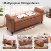 FiveWillowise 55 Inch Bedroom Storage Bench, Faux Leather End of Bed Bench with Storage, Upholstered Ottoman Foot Rest with Rolled Arms for Bedroom, Living Room, Apartment, Brown view 4