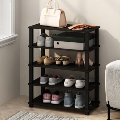 Furinno Turn-S-Tube Set of 2 Shoe Rack, 3-Tier Shoe Organizer, Stackable Shoe Storage with Multipurpose, 11.6 x 23.6 x 22.2, for Closet Entryway, Office, Garage, Espresso/Black