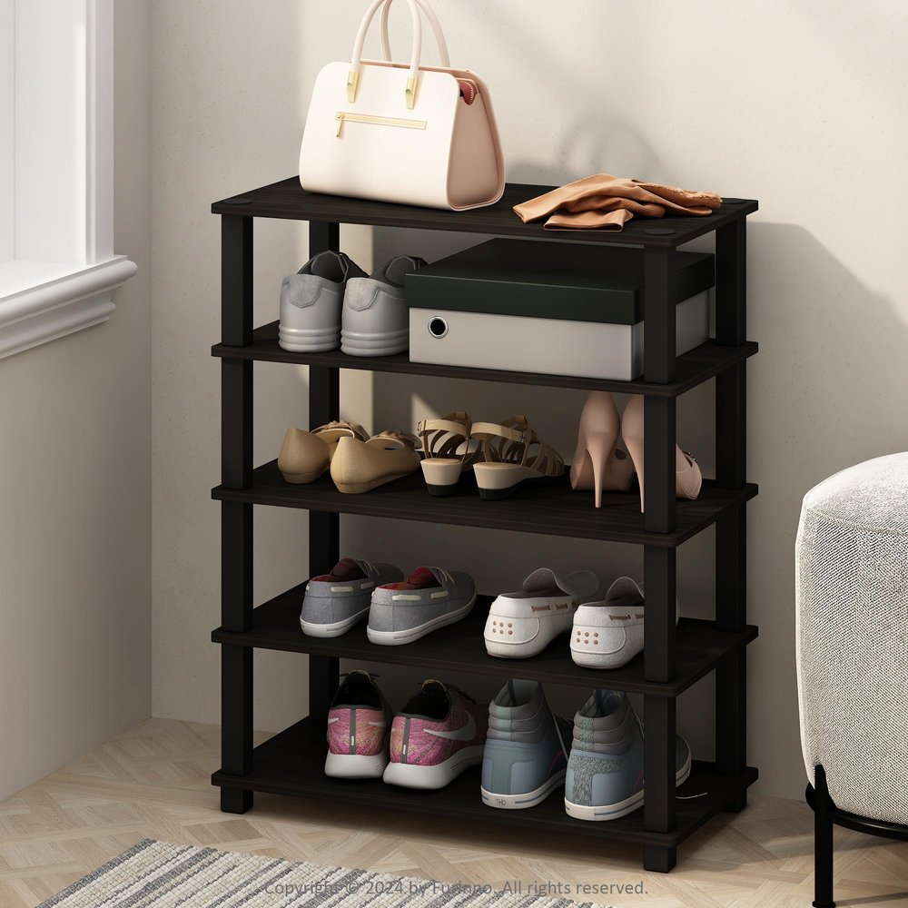 Furinno Turn-S-Tube Set of 2 Shoe Rack, 3-Tier Shoe Organizer, Stackable Shoe Storage with Multipurpose, 11.6 x 23.6 x 22.2, for Closet Entryway, Office, Garage, Espresso/Black
