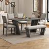 6-Piece Retro Dining Set, 1 Rectangular Table with Stable Trapezoidal Table Base and 4 Upholstered Chairs and 1 Bench for Dining Room and Kitchen (Gray#127) view 1