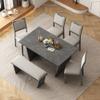 6-Piece Retro Dining Set, 1 Rectangular Table with Stable Trapezoidal Table Base and 4 Upholstered Chairs and 1 Bench for Dining Room and Kitchen (Gray#127) view 4