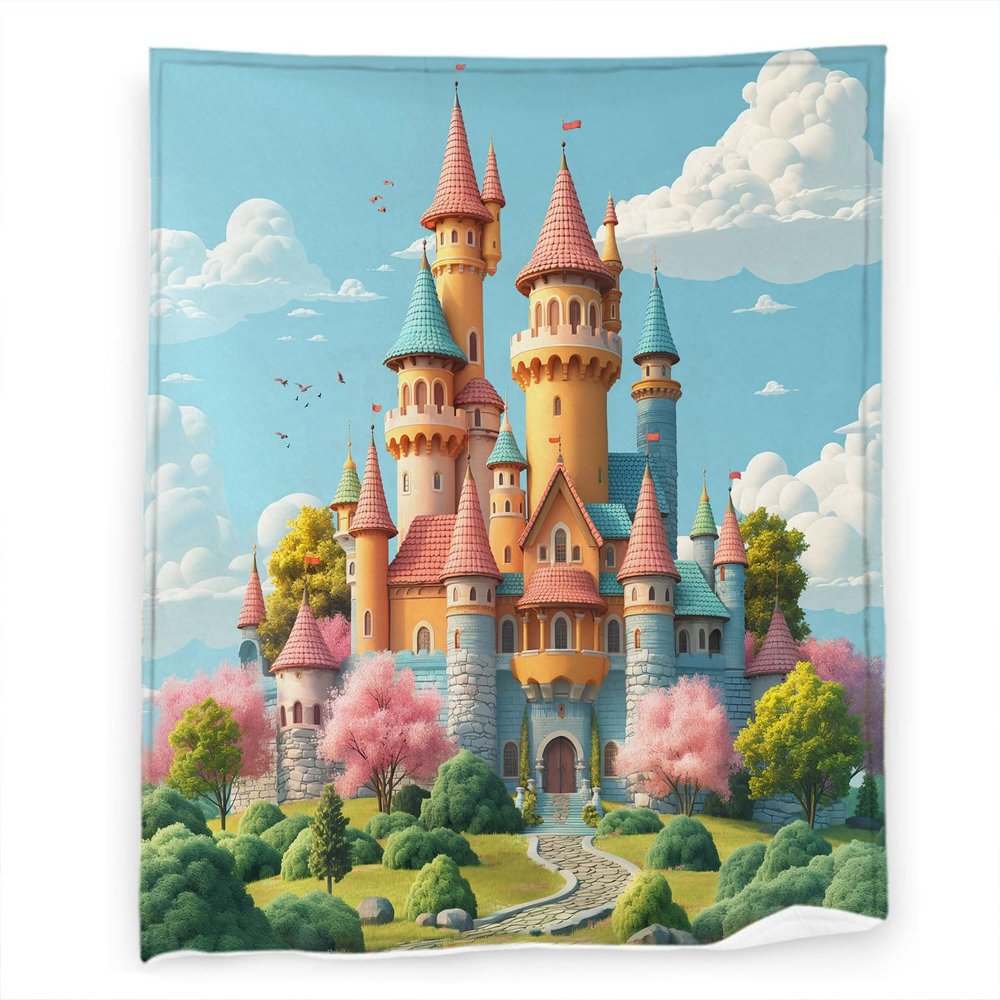 Castle Blanket 40" x 50" Cute Cartoon Fairy Tale Manor WorldSuper Soft Bedding Fleece Throw Blanket Microfiber Flannel Blankets Couch Sofa Warm Lightweight for Boys Girls