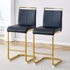 Rejeke Bar Stools Set of 2,25" Counter Height Bar Stools,Gold Bar Stool with Soft Faux Leather Backrest & Sturdy Metal Footrest,Black Bar Height Stools for Kitchen Island Pub Home view 1