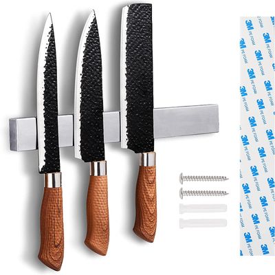 8 Inch Magnetic Knife Holder for Wall No Drill - Upgraded Stainless Steel Magnetic Knife Strip with 3M Type, Magnet Knife Strip Bar Rack for Kitchen Utensil & Tool Storage, Art Supply Essentials