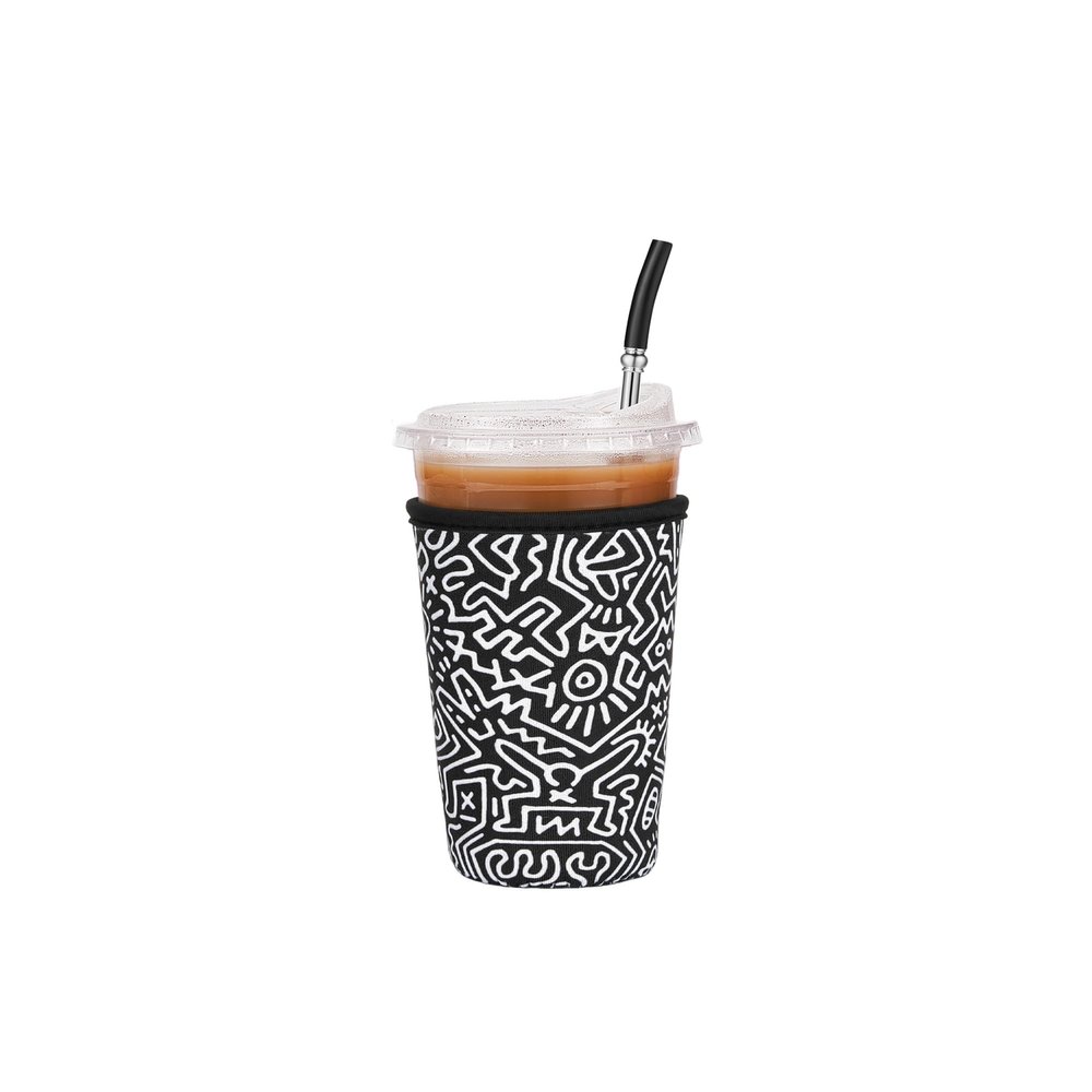 Cavllson Reusable Insulated Neoprene Iced Coffee Sleeves & Coffee Cup Holder, Universal Fit 16-32oz Cups for Hot/Cold Beverages - Graffiti-1 Pack Medium
