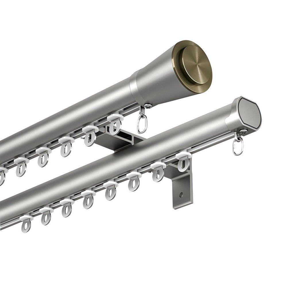 GZDXBF Aluminum Curtain Track, Slide-Down Roman Rod Curtain Rail, Wall Mounted Double Track with Silent Roller, for Living Room/Bedroom/Shower/Rv(Gray,600cm(4 * 150cm))