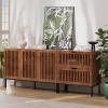 BVIUNTWO Storage Cabinet,75" Farmhouse Buffet Cabinet with Metal Base and Adjustable Shelves,Sideboard Coffee Bar Cabinet with 3 Doors for Kitchen,Dining Room,Living Room,Brown view 1