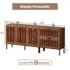BVIUNTWO Storage Cabinet,75" Farmhouse Buffet Cabinet with Metal Base and Adjustable Shelves,Sideboard Coffee Bar Cabinet with 3 Doors for Kitchen,Dining Room,Living Room,Brown view 2