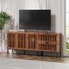 BVIUNTWO Storage Cabinet,75" Farmhouse Buffet Cabinet with Metal Base and Adjustable Shelves,Sideboard Coffee Bar Cabinet with 3 Doors for Kitchen,Dining Room,Living Room,Brown view 4