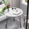 GizmoSynth Patio Table, 23.62" Small Round Coffee Table, Home Apartment Dining Desk, Living Room Window Coffee Tables with Marble Pattern and Iron Frame view 4