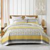 Quilta 100% Cotton Quilt Set Queen Size - Yellow Floral Bedspread Queen, Lightweight and Soft Quilts Bedding Set with Flower Pattern, Striped Coverlet for All Seasons with 1 Quilt 2 Pillow Shams view 2