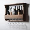 Small Wine Rack Wall Mounted Bar Shelves Wine Rack Liquor Bottle Display Shelf with Hanging Wine Glass Rack Holder Liquor Cabinet Bar Kitchen Wall Shelf for Home Bar Dining Room Kitchen(Dark color) view 1