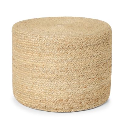 REDEARTH  Cylindrical Pouf Foot Stool Ottoman - Jute Braided Pouffe Poof Accent Sitting Footrest for Living Room, Bedroom, Nursery, Patio, Lounge & Other Rooms (Natural, 18"X18"X14")