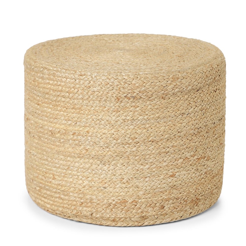 REDEARTH  Cylindrical Pouf Foot Stool Ottoman - Jute Braided Pouffe Poof Accent Sitting Footrest for Living Room, Bedroom, Nursery, Patio, Lounge & Other Rooms (Natural, 18"X18"X14")