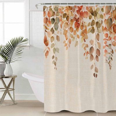 SEVENBABU Fall Bathroom Shower Curtains with 12 Hooks Polyester Waterproof Shower Curtain for Stalls and Bathtubs Autumn Watercolor Vintage Leaf Beige Decorative Bathroom Privacy Curtain 72x96 Inches