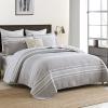 Quilta 100% Cotton Quilt Set Queen Size - Gray Striped Farmhouse Quilt Bedding Set, Soft Lightweight Bedspread, Home Decor Comforter Coverlet 3pcs for All Seasons, Gray/White view 1