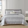 Quilta 100% Cotton Quilt Set Queen Size - Gray Striped Farmhouse Quilt Bedding Set, Soft Lightweight Bedspread, Home Decor Comforter Coverlet 3pcs for All Seasons, Gray/White view 2
