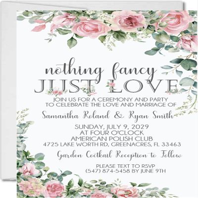 Party Beautifully Pink Rose Wedding Invitations, Garden Floral, Personalized, Set of 12 Invitations with Envelopes