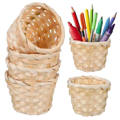 TINEASUR 6pcs Woven Basket Storage Basket Mini Containers Woven Hamper Tablescape Decor Decor Mini s for Crafts Toy Wicker Laundry White Candy Wooden
