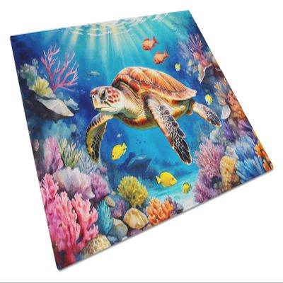 Caroline's Treasures Turtle and Reefs Glass Cutting Board Decorative Tempered Glass Kitchen Cutting and Serving Board Large Size Chopping Board