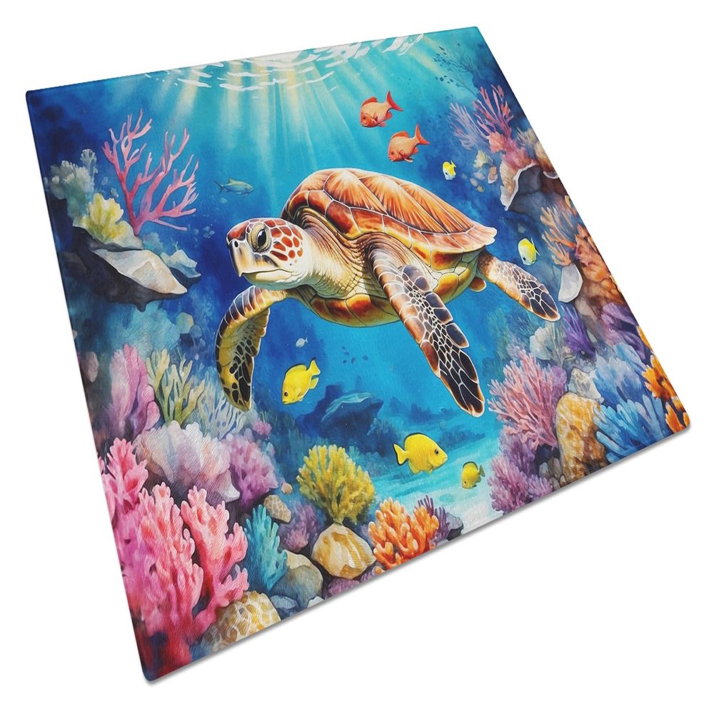 Caroline's Treasures Turtle and Reefs Glass Cutting Board Decorative Tempered Glass Kitchen Cutting and Serving Board Large Size Chopping Board