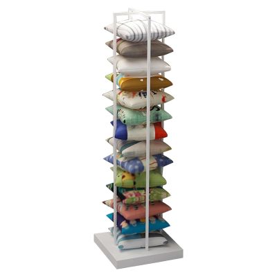 Commercial Throw Pillow Storage Rack, Retail Store Hotel Square Cushion Display Shelf Floor Standing, White Black Iron Frame, 60x60x200cm(White)