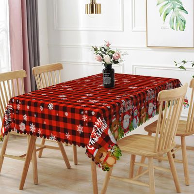 Laeacco 60x102 inch Christmas Tablecloth Red Black Plaid Table Cloth Xmas Santa Claus Snowman Elk Rectangle Tablecloth Washable Wrinkle Free Table Cover for Xmas New Year Kitchen Dining Room Decor