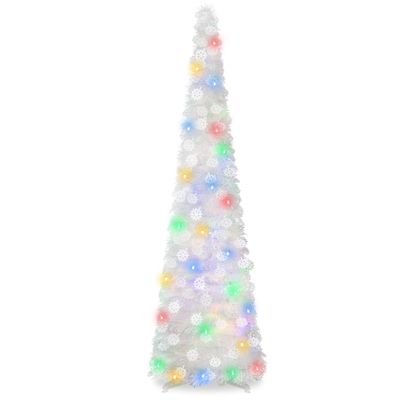 5Ft Pop Up Christmas Tree with Lights, Collapsible Pencil Tree White, Skinny Christmas Tree Slim Xmas Tree, Artificial Tinsel Tree Foldable for Home Apartment Holiday Party Winter Decor