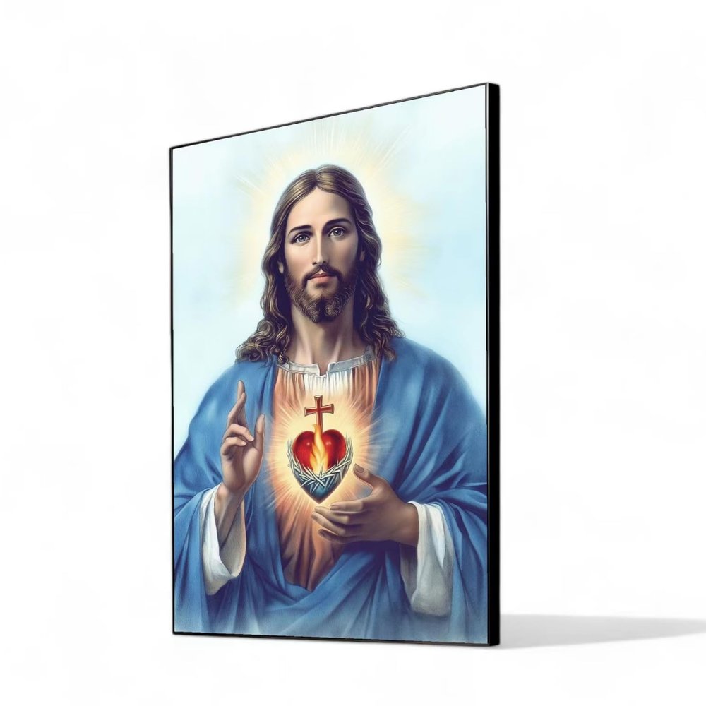Sacred Heart Wall Decor,Sacred Heart of Jesus,lds Art,Religious Pictures,Large Modern Framed Christian Wall Art,Jesus Painting Wall Art for Prayer Room,Church,Ready to Hang (Black Metal Framed, 32"Wx48"H/82x122cm)