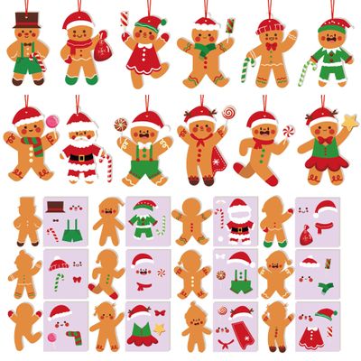72 Pcs Christmas Ornament Crafts Make Your Own Gingerbread Man Ornament Kit DIY Christmas Cutouts with Gingerbread Cookies Man Crafts Stickers for Tree Home Classroom Holiday Party Supplies