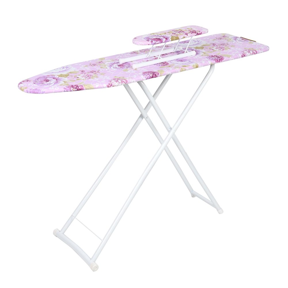 Ironing Board with Iron Rest, Flower Patterns Ironing Board Full Size,Height Adjustable Small Ironing Boards for Small Spaces, Non-Slip, Wide Clothes Ironing Board with Folding Legs (Purple)