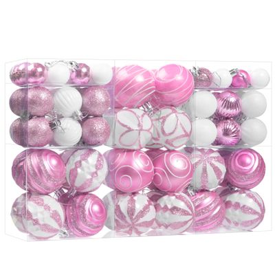 100Pcs Christmas Balls Ornaments Set, Shatterproof Christmas Decorations with Hand-held Gift Package for Xmas Tree/Holiday/Wedding/Holiday/Party Decor (Pink & White)