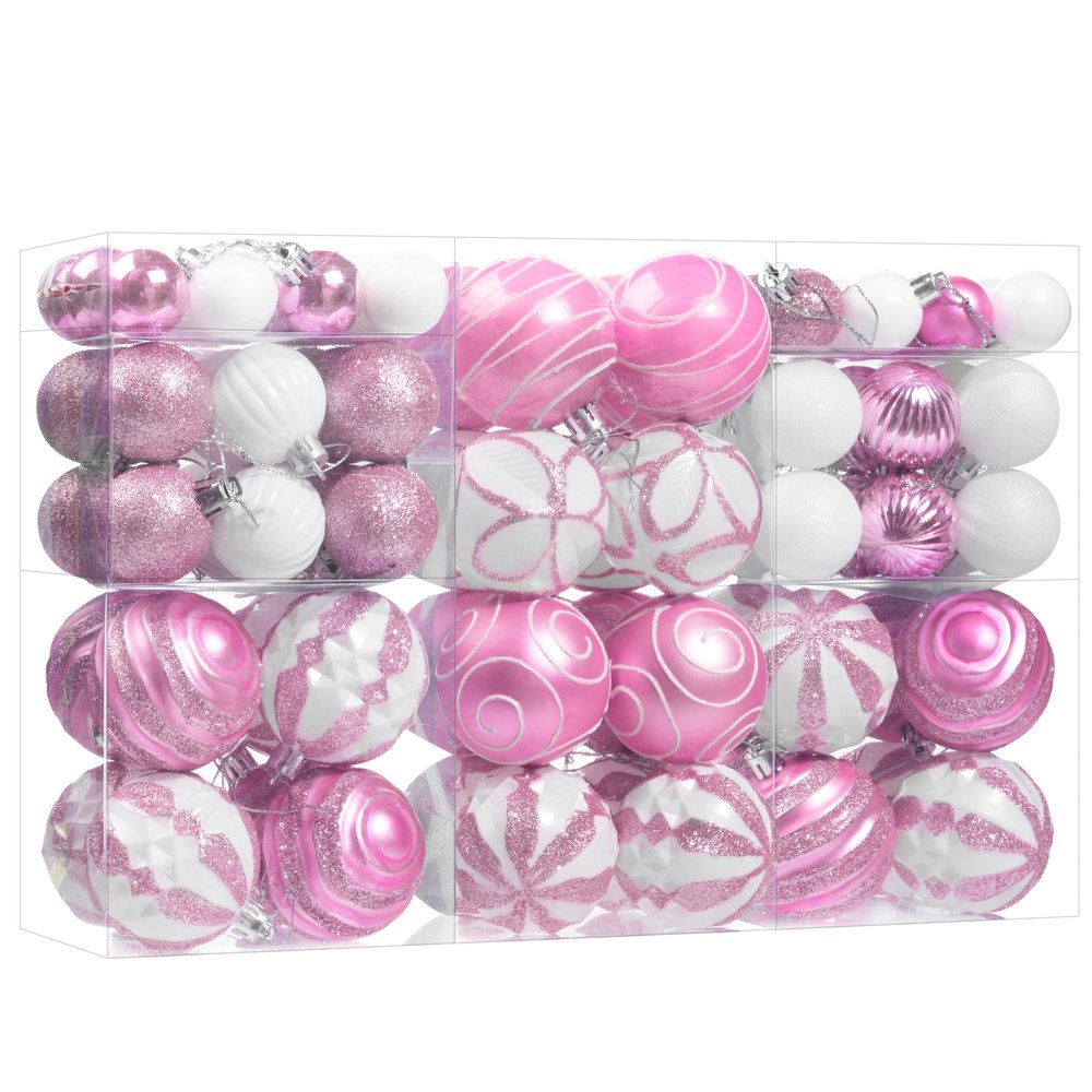 100Pcs Christmas Balls Ornaments Set, Shatterproof Christmas Decorations with Hand-held Gift Package for Xmas Tree/Holiday/Wedding/Holiday/Party Decor (Pink & White)