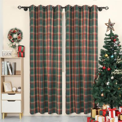 Moslovstar Tartan Curtains Set of 2 Classic Scottish Curtains Semi Blackout Grommets Top Machine Wash, Green and Red 52" W x 63" L