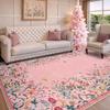 Wonnitar Washable Rug, 5x7 Pink Rugs for Living Room, Floral Print Non-Slip Area Rugs for Bedroom Girls, Soft Large Throw Carpet for Kids Nursery Room (Pink,5'x7') view 2