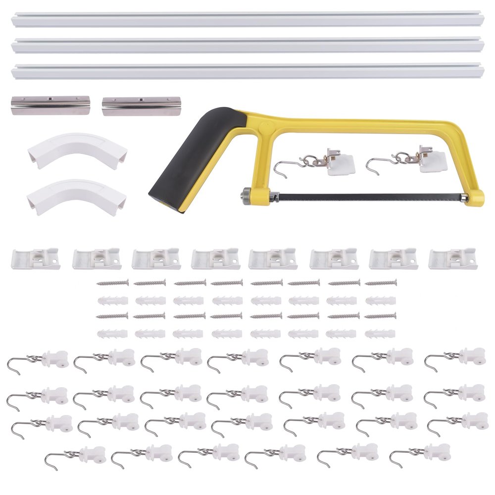 Curtain Track System, Room Divider Ceiling Curtain Track Kit with Hooks, Corner Connectors and Top Brackets (6-9 ft Track Set)