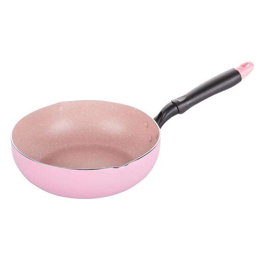 Cooking Pot, Frying Pan,26CM Pink Wok Non-Stick Pan Fried Scoop Pan Deep Fry Non-Stick Pot Cooker General Use for Gas and Induction Cooker