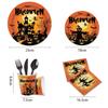 Smart Rice Kids party 114 Pieces Halloween Pumpkin Ghost Tableware Party Supplies - Disposable Dinnerware Set with Paper Plates, Napkins, Forks for Spooky Halloween , Birthday Decorations(Orange) view 4