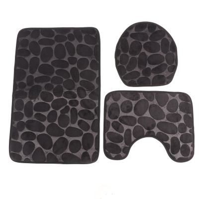 3pcs Bathroom Rugs Set, Soft Non Slip Bath Rugs and Mats Set, Super Absorbent Washable Bathroom Carpets, Plush Bathroom Mats, Toilet Rug, Dries Quickly (Black)