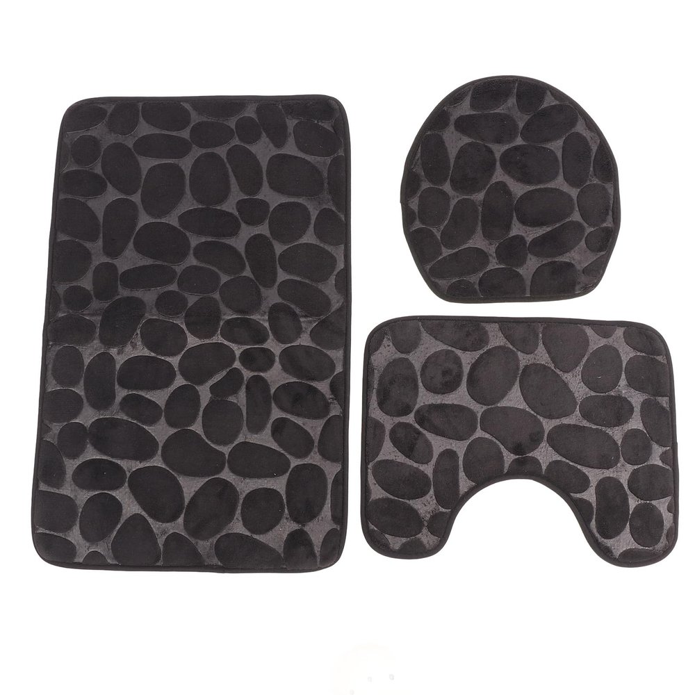 3pcs Bathroom Rugs Set, Soft Non Slip Bath Rugs and Mats Set, Super Absorbent Washable Bathroom Carpets, Plush Bathroom Mats, Toilet Rug, Dries Quickly (Black)
