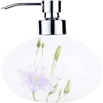 Countertop Soap Dispensers, Refillable Pump Bottle Retro Purple Lily Sphere Ceramics Lotion Bottle Bathroom Refillable Hand Soap Dispenser with Silver Pump for Kitchen Countertop