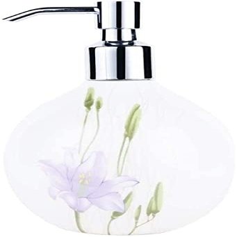 Countertop Soap Dispensers, Refillable Pump Bottle Retro Purple Lily Sphere Ceramics Lotion Bottle Bathroom Refillable Hand Soap Dispenser with Silver Pump for Kitchen Countertop