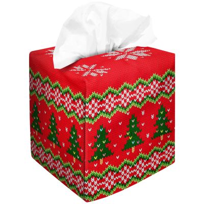 IRADA Tissue Box Cover Square Decorative Tissue Box Holder Cute Funny Cube Tissue Case Cover-Xmas Decor Red Tree Tissue Box Cover